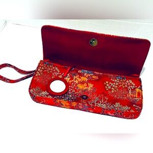 Red Brocade Wristlet Clutch Bag